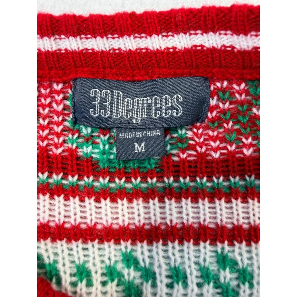 33 Degrees Mens French Bulldog Ugly Christmas Sweater Red Green Fair Isle Size M